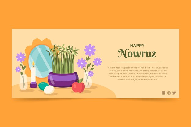 Flat happy nowruz horizontal banner