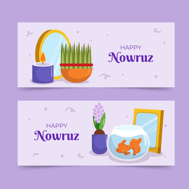 Flat happy nowruz horizontal banners set