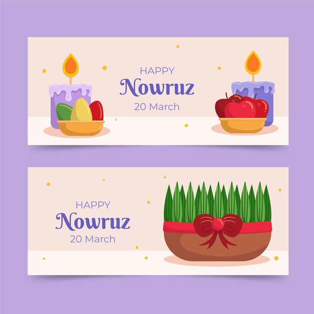 Flat happy nowruz horizontal banners set