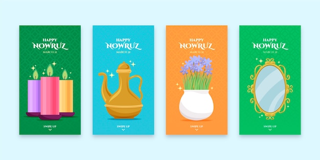 Free vector flat happy nowruz instagram stories collection