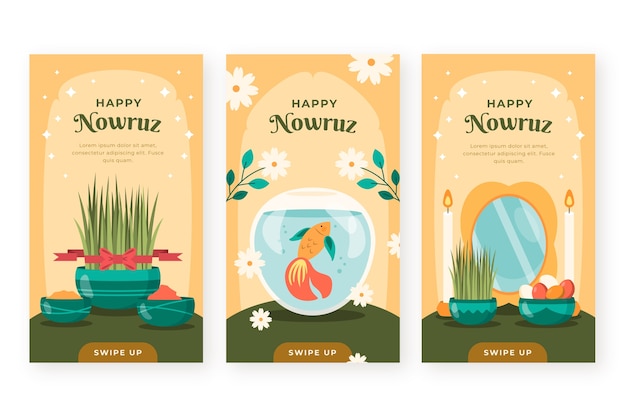 Free Vector flat happy nowruz instagram stories collection