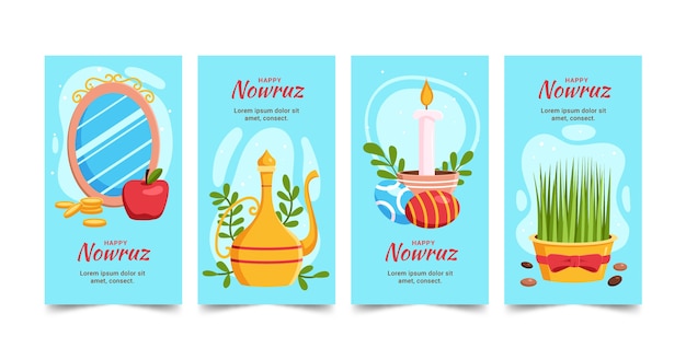 Free vector flat happy nowruz instagram stories collection