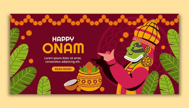 Flat happy onam horizontal banner template