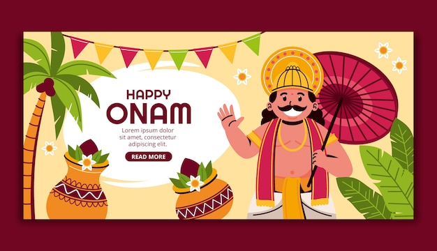 Flat happy onam horizontal banner template