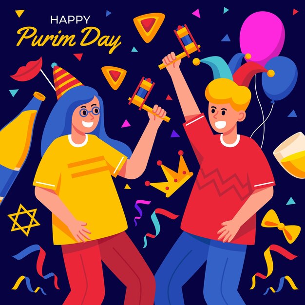 Flat happy purim illustration