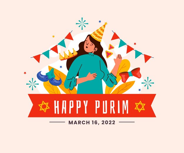 Flat happy purim illustration