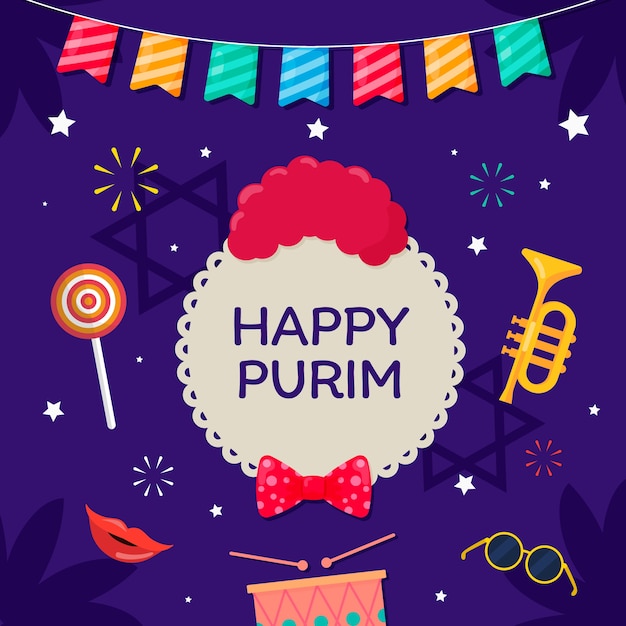 Free vector flat happy purim illustration