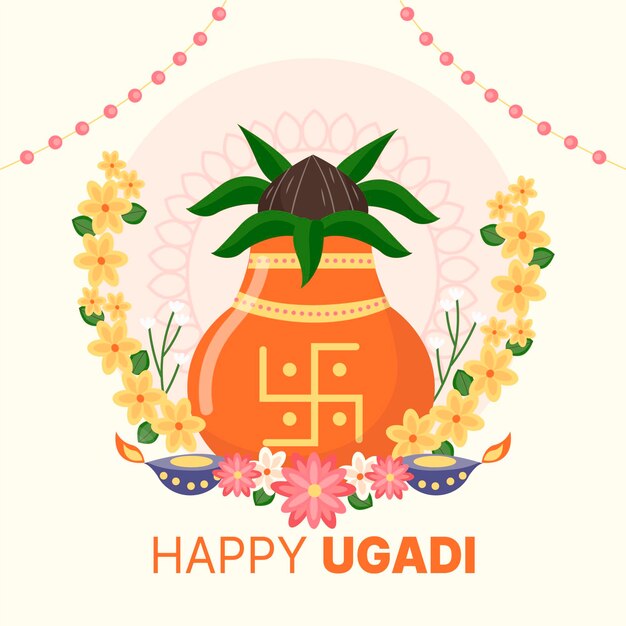 Flat happy ugadi illustration