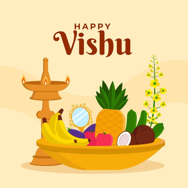 Flat happy vishu illustration