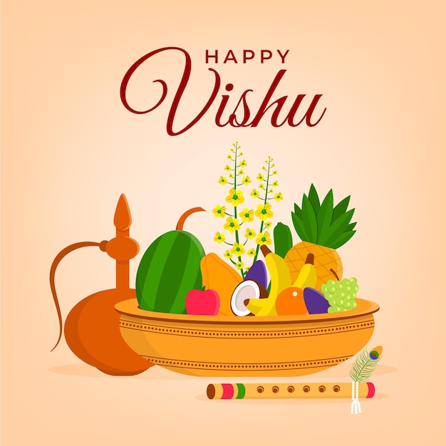 Flat happy vishu illustration