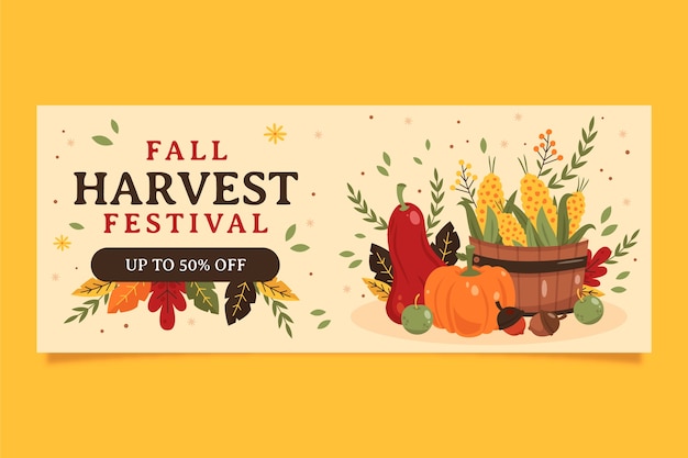 Flat harvest festival celebration horizontal banner template