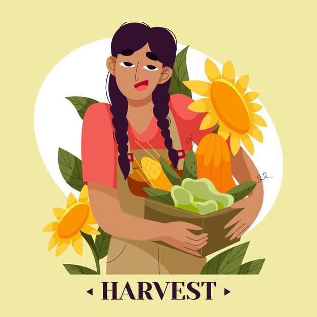 Flat harvest festival celebration illustration