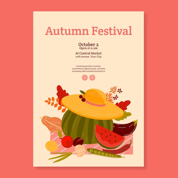 Flat harvest festival celebration poster template