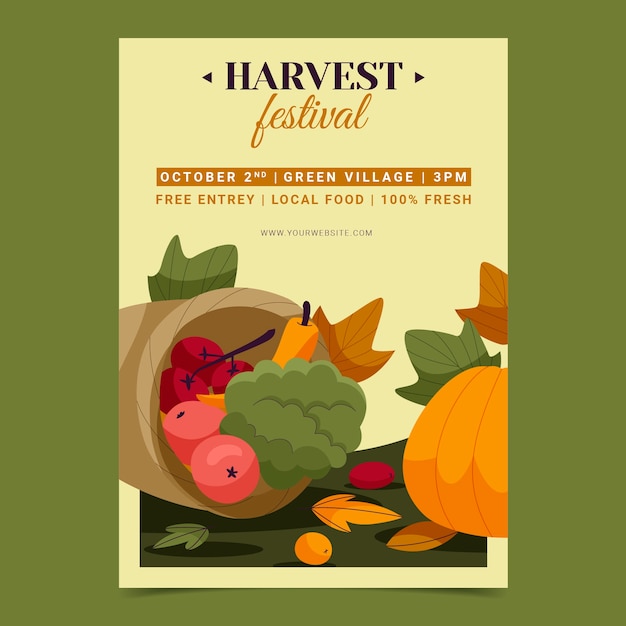 Free Vector flat harvest festival celebration vertical flyer template