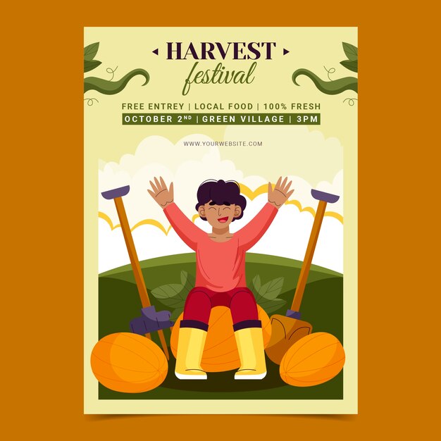 Flat harvest festival celebration vertical flyer template