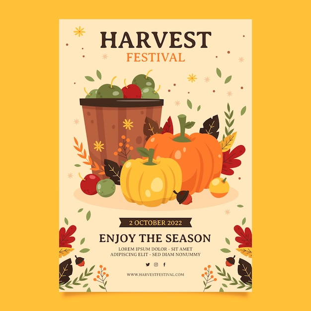 Flat harvest festival celebration vertical flyer template