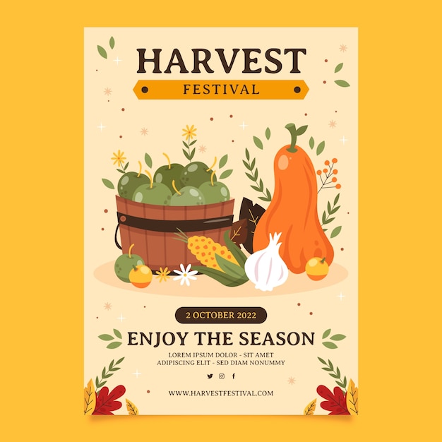 Flat harvest festival celebration vertical flyer template