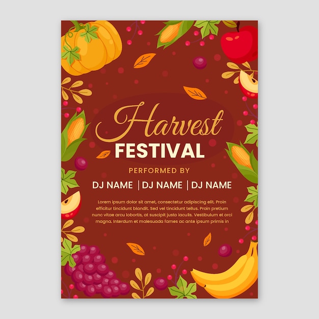 Flat harvest festival celebration vertical flyer template