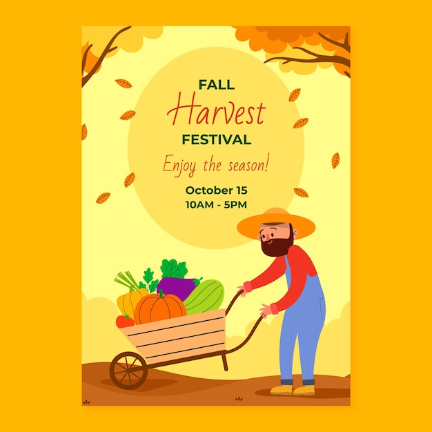 Free Vector flat harvest festival celebration vertical poster template