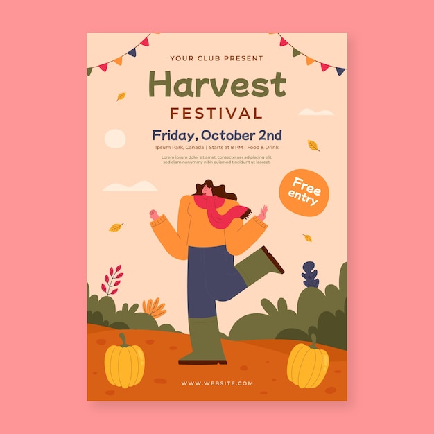 Free vector flat harvest festival celebration vertical poster template