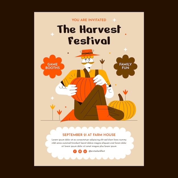 Free vector flat harvest festival invitation template