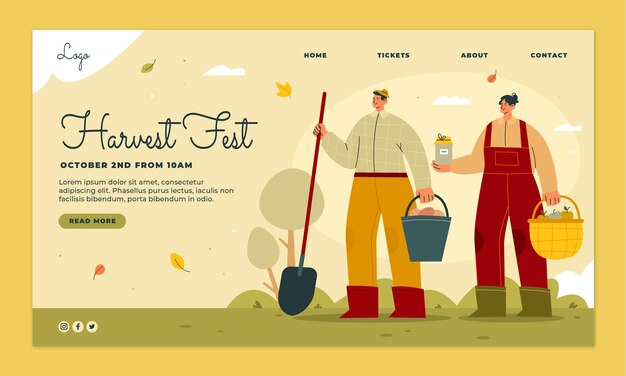 Flat harvest festival landing page template