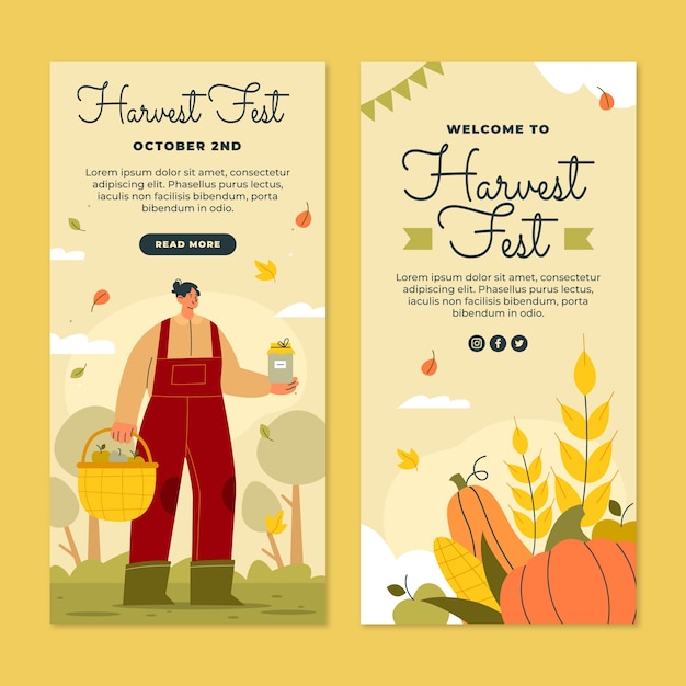 Free Vector flat harvest festival vertical banners set