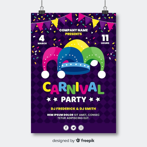 Flat hat carnival party poster