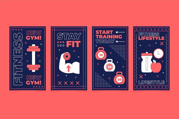 Free Vector flat health and fitness instagram stories collection