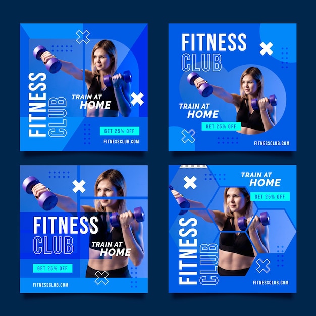 Flat health & fitness post collection with photo