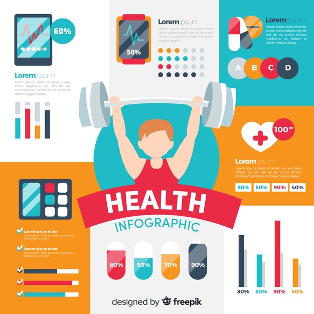 Flat health infographics of athletes