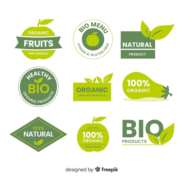 Flat healthy food logo set