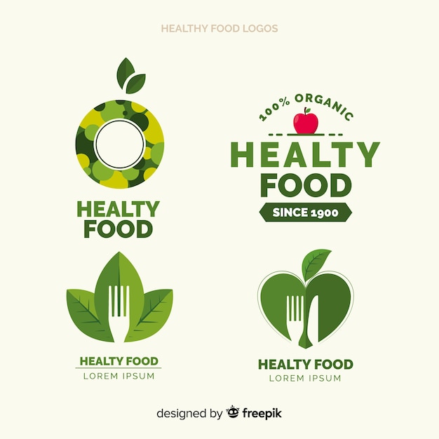 Flat healthy food logo set