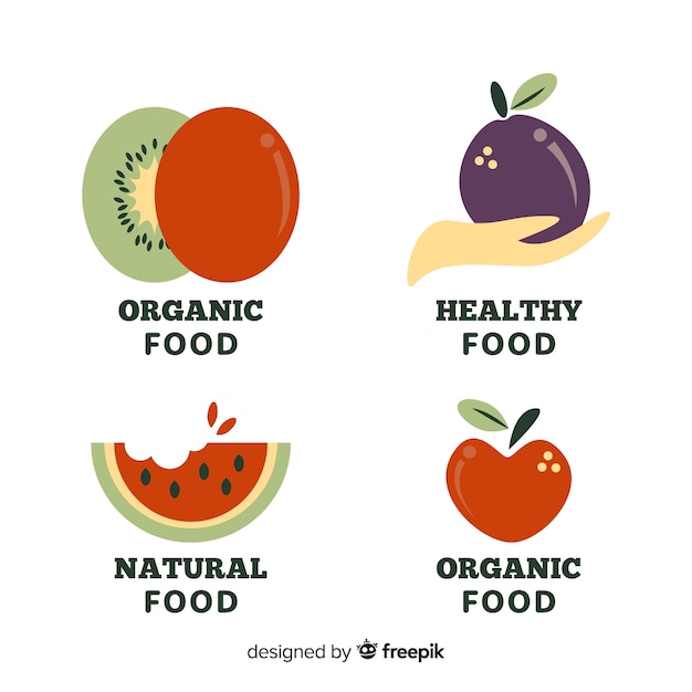 Free Vector flat healthy food logos