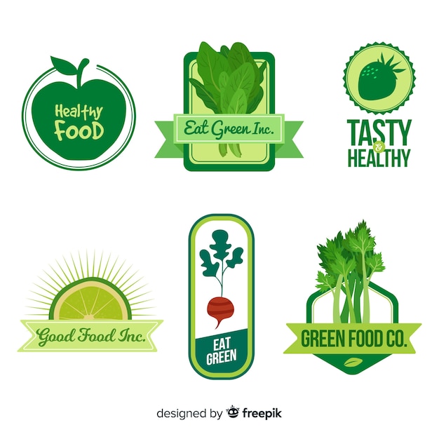 Free Vector flat healthy food logos