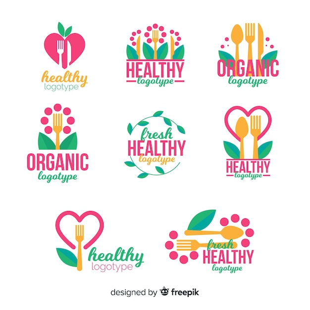 Free Vector flat healthy food logos