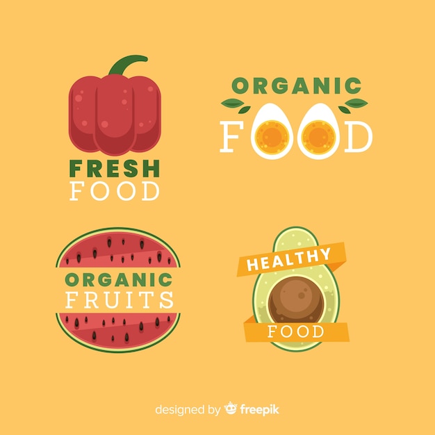 Flat healthy food logos