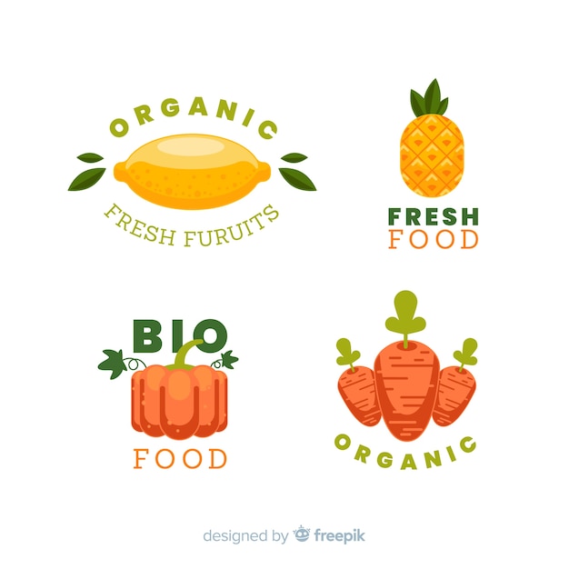 Flat healthy food logos