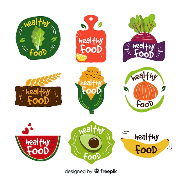 Free Vector flat healthy food logos