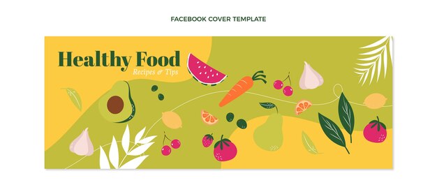 Flat healthy food social media cover template