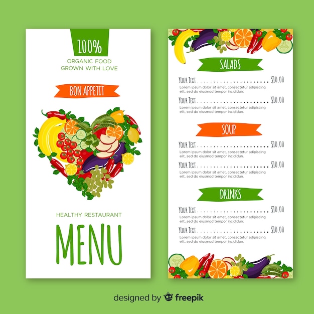 Flat healthy menu template