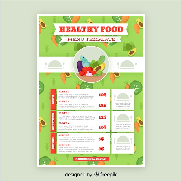 Flat healthy menu template