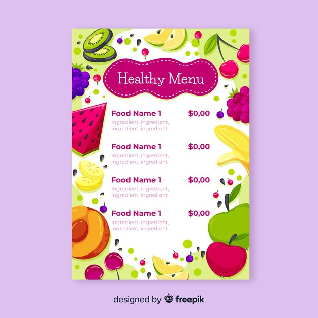 Flat healthy menu template