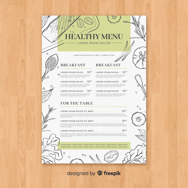 Flat healthy menu template