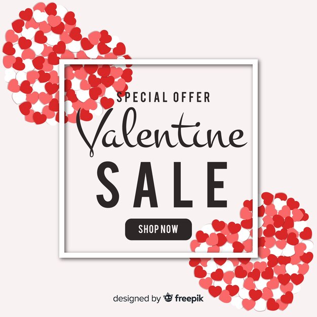 Free Vector flat hearts valentine sale background