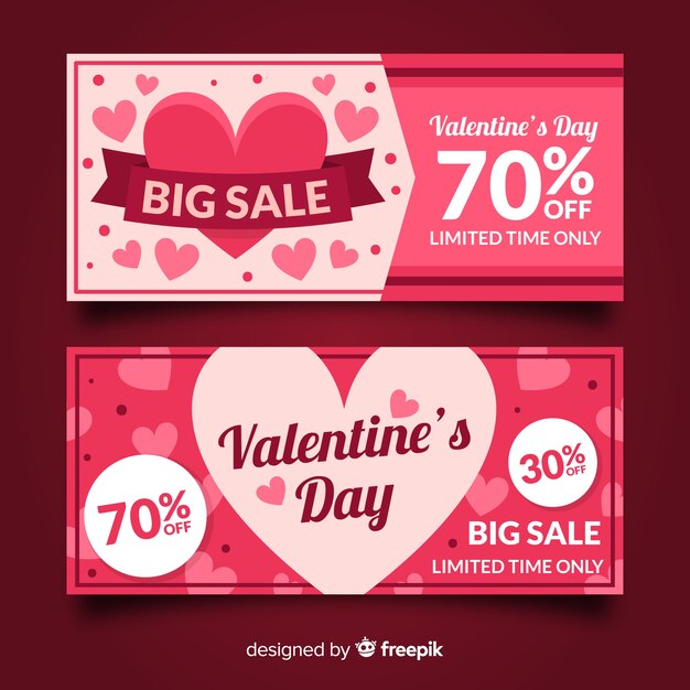 Flat hearts valentine sale banner