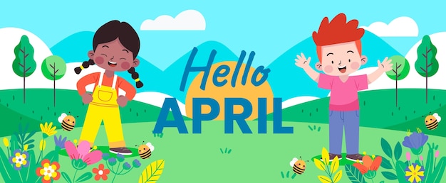 Free Vector flat hello april horizontal banner or background