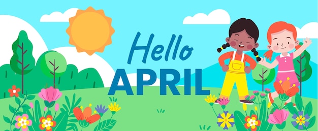 Free Vector flat hello april horizontal banner or background