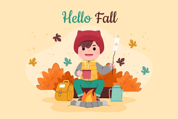 Flat hello fall background for autumn