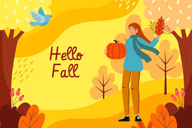 Flat hello fall background for autumn